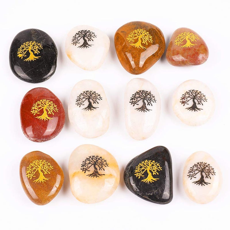 ROCKIMPACT 12PCS Life Tree Engraved Inspirational Stones, Pocket Word Stone River Rock, Zen Chakra Healing Palm Stone, Positive Encouraging Rocks, Tree of Life Organic Growth (Pack of 12, Life Tree) - Image 2